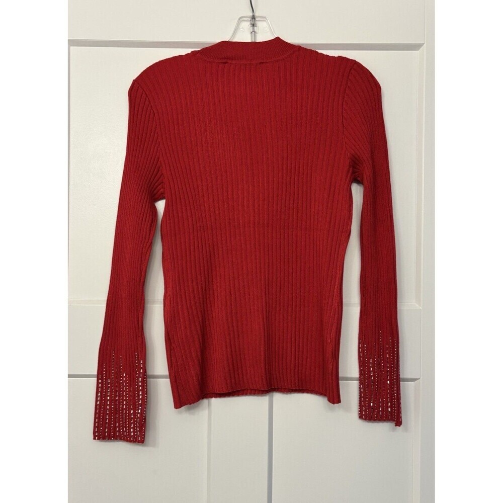 Boston Proper Rhinestone Embellished Mesh Illusion Sweater Women’s, Small, Red - Picture 3 of 10